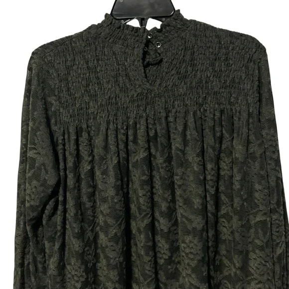 Deletta ANTHROPOLOGIE Olive Green Lace Long Sleeve Mock Neck Top - Picture 6 of 13